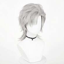 Anime Game Cosplay Grey Synthetic Wig Short Straight Men Fluffy Heat Resistant Wig For Daily Party - Light Grey - View 4