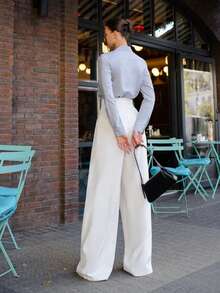 Ins Hot-Selling Casual White High-Waist Wide-Leg Suit Pants, Loose Hip-Covering Floor-Length Casual Trousers - White - View 7