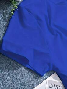 Talla Grande - Talla Grande - Moda Talla Grande Camiseta de Manga Corta con Estampado de Letras para Mujer - Azul - Ver 3