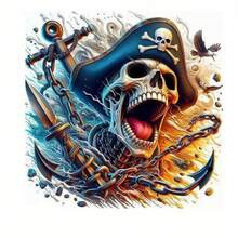 1/2/3pcs Halloween Pirate Skull Heat Transfer Stickers DIY Iron-On Decals For T-Shirts, Pillows, Backpacks, Multi-Color Durable Washable Plastic Stickers - Multicolor - View 1