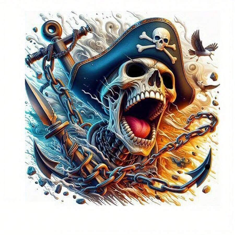 1/2/3pcs Halloween Pirate Skull Heat Transfer Stickers DIY Iron-On Decals For T-Shirts, Pillows, Backpacks, Multi-Color Durable Washable Plastic Stickers - Multicolor - View 1