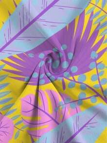 Camiseta ligera para hombre con estampado de patrón tropical vibrante en morado y amarillo, sin textura, perfecta para uso casual en casa, restaurante o actividades al aire libre, diseño dur - Negro - Ver 5