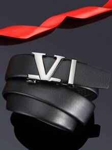 Ceinture pour homme à boucle automatique avec lettre V, noir et blanc, personnalisée, pour le travail, la taille, les pantalons, couleur unie, décontractée, pour les jeunes, la maison, les fêtes et les voyages, 120 cm, 1 pièce - Noir - Voir 12