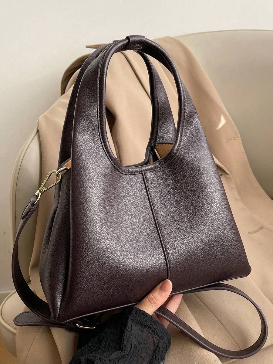 Bolso de mano tipo bucket para mujer, bolso de hombro cruzado negro elegante y minimalista de alta gama para mujer. - Negro - Ver 1