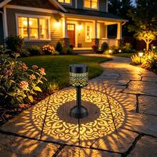 Lampe de table à projection de pivoine à énergie solaire, lumière solaire extérieure en métal étanche IP65 avec LED colorée, lumière décorative à ombre florale, convient pour patio, jardin, cour, table, cadeau de pendaison de crémaillère - 1PC - Voir 3