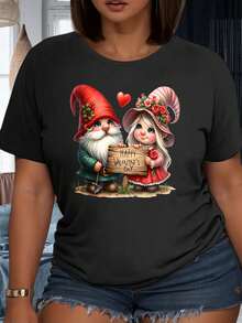GiftHappy Camiseta de Pareja de Gnomos para el Día de San Valentín para Mujer, Linda Camiseta de Regalo de Gnomos de Jardín para San Valentín - Negro - Ver 1