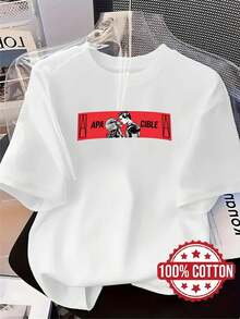 Camiseta TH539 Nueva Camiseta para Mujer, Diseño Estampado de Retrato y Letras en Rojo, Camiseta Casual a la Moda, 100% Cuello Redondo y Manga Corta, Absorbente de Sudor y Transpirable, Ropa - Blanco - Ver 2