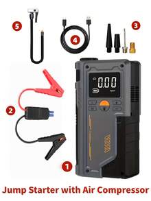 Car Battery Jump Starter With Air Compressor 150PSI, Car Jumper Starter Portable , 12V Jump Box Car Battery With 600LM Light, Jumper Cables, Large LCD Display, Power Bank - Jump Starter & Air Compressor - View 14