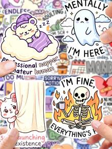 50Pcs Low Energy Mental Health Meme Stickers, Funny Introvert Anxiety Cartoon Sarcastic Text Decals, Ideal For Journaling, Water Bottle, Laptop, Scrapbook & Teen Stationery Gifts - 7*6*1 - View 2