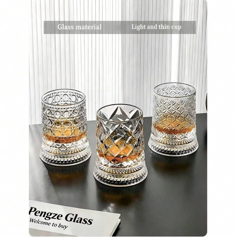 1PC 10oz (Approx. 283.5g) Rotating Whiskey Glass, Suitable For Scotch Whisky, Rotating Old Fashioned Clear Glass Cup, Cocktail Glass For Bar, Party, Home And Gift, Luxury High-End Whiskey Glass, Classic Crystal Cup, Tumbler Rotating Stress Relief Beer Glass, Crystal Rotating Glass, Home Whiskey Glass, Liquor Glass, Spirit Glass, Embossed Glass Whiskey Cup, Women's Stress Relief Drinking Cup