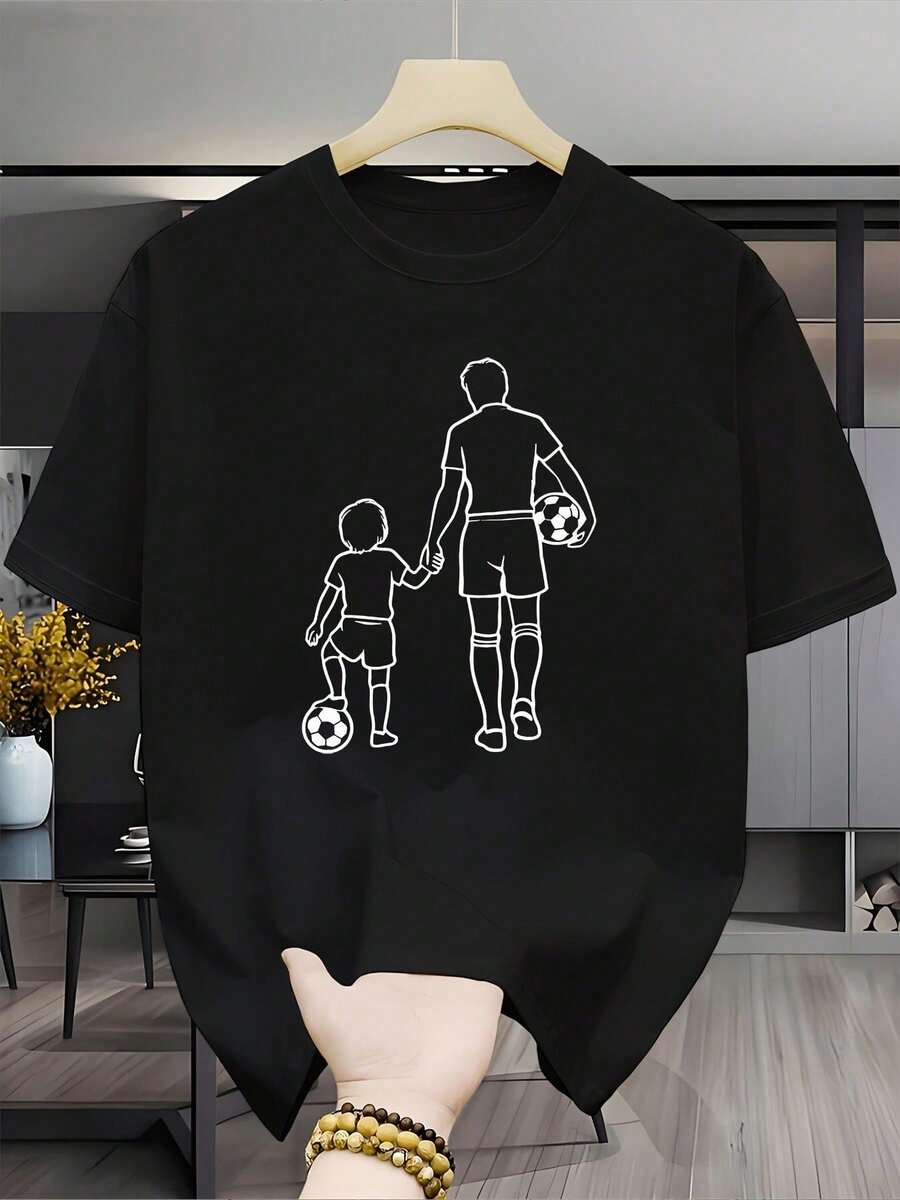 Camisetas de manga corta y cuello redondo para hombre con estampados temáticos del , camisetas masculinas de estilo informal con frases del de fútbol impresas. - Negro - Ver 1