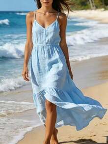 Vestido de playa elegante y sexy para mujer, con espalda descubierta y tirantes largos, ideal para vacaciones de verano en Europa y América. - Burdeos - Ver 7