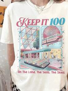Playera Estampada Estampado Paisaje Retro Futurista Manga Corta Cuello Redondo Estilo Vintage Juvenil Moda Streetwear Novedad Blusa Urbana - Blanco - Ver 1