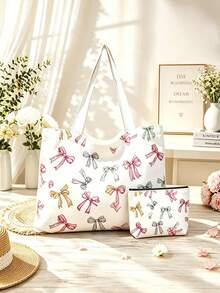 2 piezas/1 set Bolso de mano estampado, diseño colorido. Bolso de hombro de moda, bolso de mano, bolsa de compras, adecuado para compras, oficina, vacaciones, uso diario - Multicolor - Ver 6