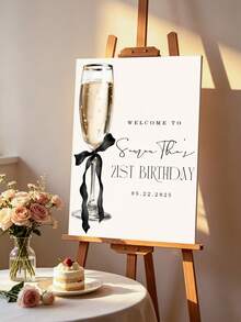 1pc Personalized Birthday Welcome Sign, Customized Text Welcome Board, Black Bow Customized Birthday Board, Girl Birthday Party Decoration, Wedding Anniversary, Home Garden Decor, Printed Painting, Modern Printed Picture, Cute Wall Art, Frameless - Multicolor - View 5