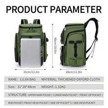 Mochila de pesca impermeable de gran capacidad con organizador de 18 compartimentos para aparejos, soporte para caña y respaldo transpirable para viajes al aire libre - Multicolor - Ver 7