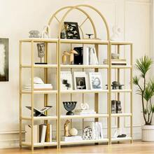 Fristående hyllset – Modulär bokhylla med guldfärgad metallram och vita MDF-hyllor, 3-delad hylla med välvd design, displayhylla för vardagsrum, kök och kontor, vitrinskåp, hylla, bokhyllor - 4pcs - Visa 2