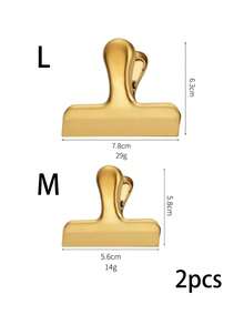 1pc Luxury Gold Stamping Stainless Steel Clip, Versatile For Food, Documents, Office Supplies, Back To School - Gold - View 22