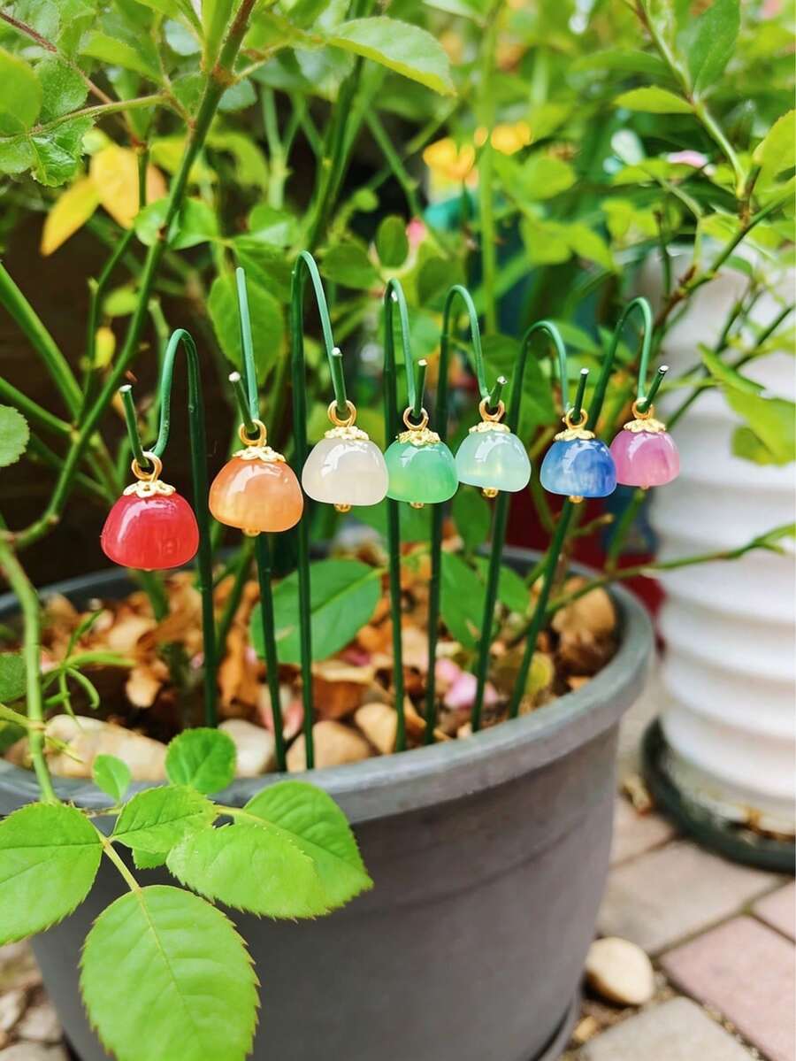 14件組七脈輪主題花園裝飾套組，盆栽植物裝飾，脈輪吊飾，魔幻仙境氛圍地插，釉彩配色，樹脂材質，光滑表面，迷你花園插飾，戶外/室內裝飾藝術，好運