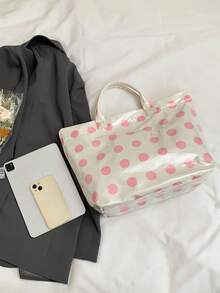Summer New Polka Dot Contrast Design Women's Tote Bag, Fashion Minimalist Waterproof PVC Handbag/Vacation Bag - Pink - View 7