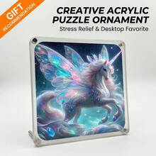 2D Square Acrylic 7.48 Inches Puzzle With Stand Photo Frame, Starry Sky Cloud Sea Transparent Colorful Wing Unicorn Crystal Gem Dreamy Puzzle - Multicolor - View 6