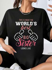 Camiseta Estampada Mujer Manga Corta Moda para Salir de CiudadThis Is What The Worlds Best Big Sister Looks Like T Shirt For Women Family Sibling Gift Birthday  Day Wear - Negro - Ver 1