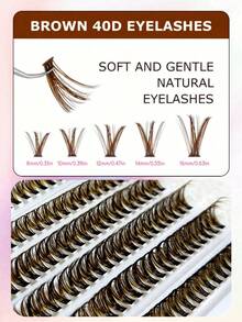 200pcs Brown Cluster False Eyelashes, D Curl Voluminous, Brown Eyelash Extensions, Single Eyelashes, Dense Natural Look, DIY Home Eyelash Extensions - Brown - View 3