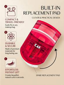KAI 1pc Mini Eyelash Curler, Rose Red, Small Eyelash Curler Set With Replacement Pads, Portable Makeup Tool, Create Natural Curls, Travel Portable, Commercial Use, Distribution, Girls Gift, Home Decor, Vanity, Bedroom, Affordable, Holiday Gift - Rose Red - View 6