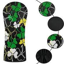 Colorful Lucky Clover Golf Club Headcover, Dark Base With Fresh Floral Leaf Design, Golf Accessory - Black - View 4