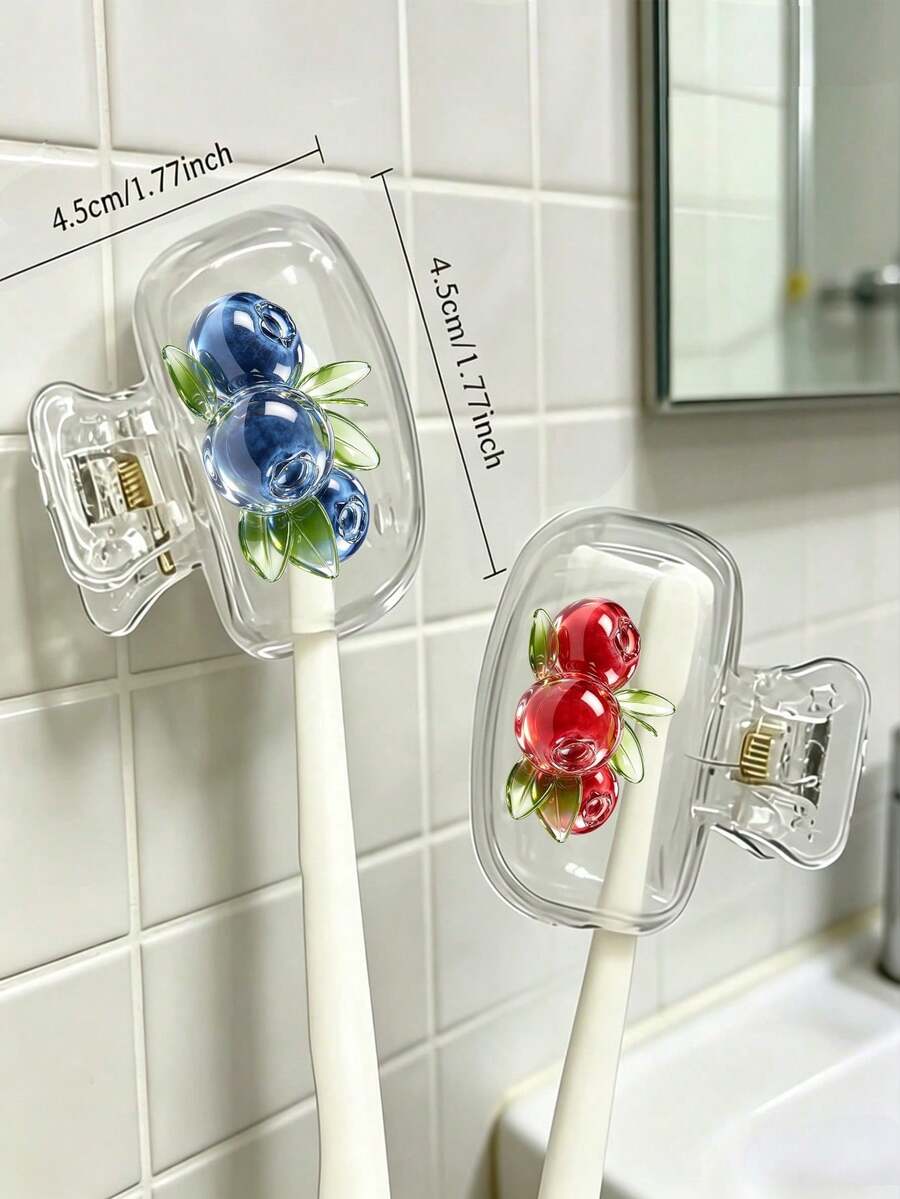 Travel Toothbrush Holder, Blueberry & Strawberry Pattern, Cute Cartoon Fruit Design, Toothbrush Rack - Cute Design For Travel And Home Storage With Transparent Lid, Compact Portable Design Easy To Carry, Protects Toothbrush Head, Dual Drainage And Ventilation Function, Suitable For Family, Camping, Hiking, Business Trip, Daily Use, Dorm And Travel | Cute Toothbrush Head Storage Rack, Suitable For Bathroom Storage, Suitable For Home And Dorm Use - Multicolor - View 1