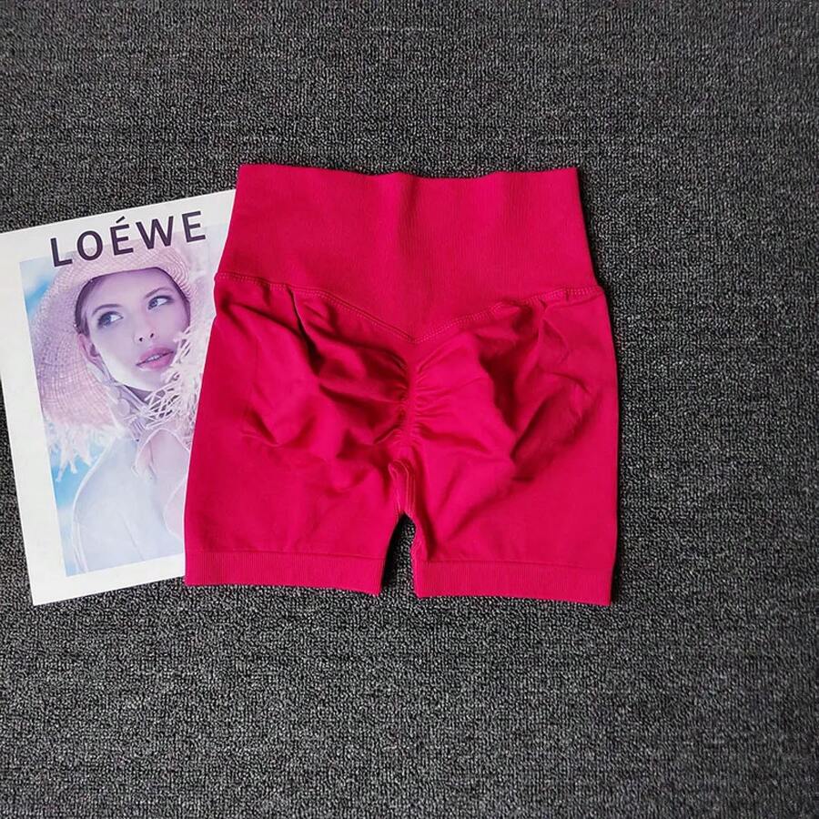 Peach Yoga Shorts For Girls, High Waisted Crisscross Shorts, Snap Knit, Running, Sports, Elastic, Tummy Lift, Butt-Skimming Shorts - ShuMei - 查看 1