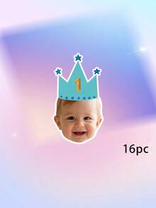 8/12/16pcs Custom Kid Photo And Text 1st Birthday Banner, Pink Blue Beige Crown Number Photo Banner, Customizable Kids First Birthday Party Banner - Multicolor - View 9