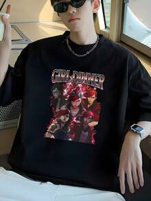 Camiseta Unisex Manga corta, Gráfico decorativo personajes Vi de Arcane con texto Girl Dinner, Playera Algodón fresco juvenil estilo playero Ocasional para verano tropical - Negro - Ver 1