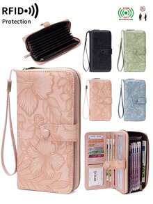 MIYIN Dompet Wanita dengan Perlindungan RFID, Resleting Melingkar, Kapasitas Besar, Dompet Panjang, Tempat Kartu Kredit dengan Tali Pergelangan Tangan, Motif Bunga Elegan, Dompet Genggam untuk Kerja - MultiWarna - View 2