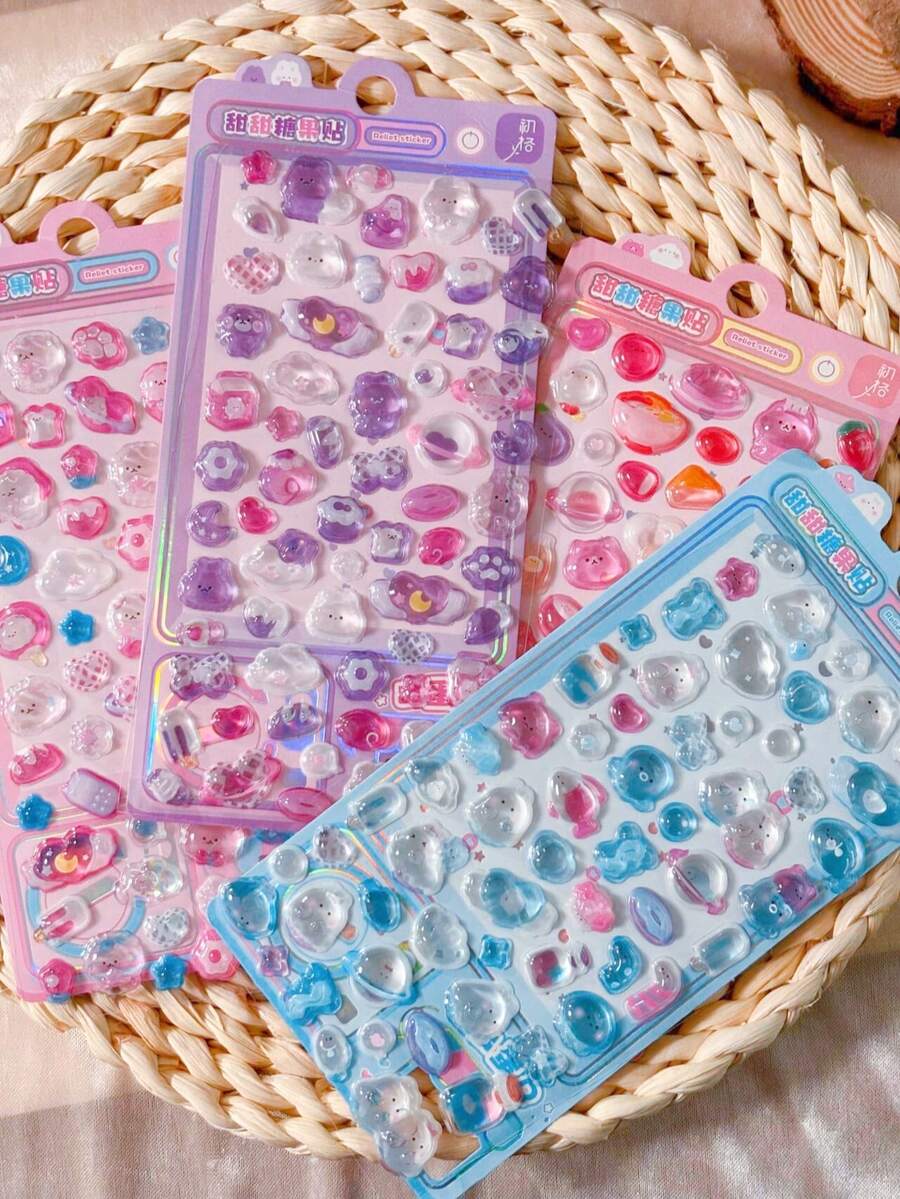 Cute Candy Party 3D Stickers, Embossed 3D Stickers, Phone Case Decoration, Cute Scrapbook Decoration, Kawaii Handmade Gift - 彩色 - 查看 1
