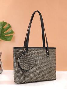 حقيبة يد قابلة للطي بنمط هندسي عصري، سعة كبيرة، مناسبة للفتيات والنساء للتسوق والتنقل والسفر في العطلات، حقيبة/حقيبة ظهر نسائية بأسلوب عتيق - بني - مشاهدة 1