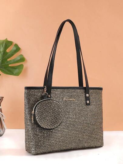 Fashionable Geometric Pattern Foldable Tote Bag, Large Capacity, Suitable For Girls And Women Shopping, Commuting And Vacation Travel, Vintage Style Women's Bag/Backpack