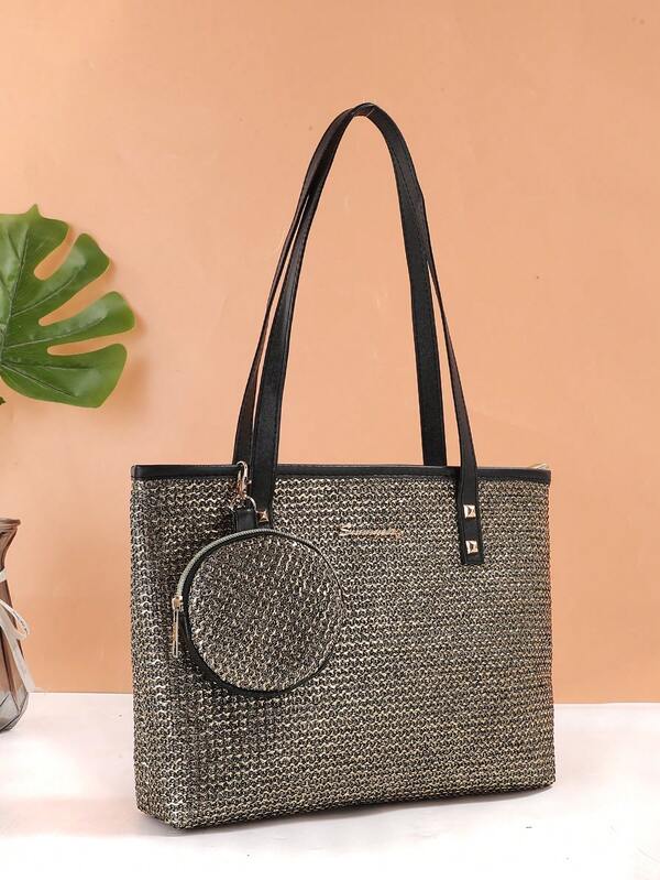 Fashionable Geometric Pattern Foldable Tote Bag, Large Capacity, Suitable For Girls And Women Shopping, Commuting And Vacation Travel, Vintage Style Women's Bag/Backpack