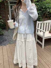 Spring/Summer V-Neck Loose Thin Casual Versatile Sun Protection Knit Cardigan Top For Women - Baby Blue - View 3