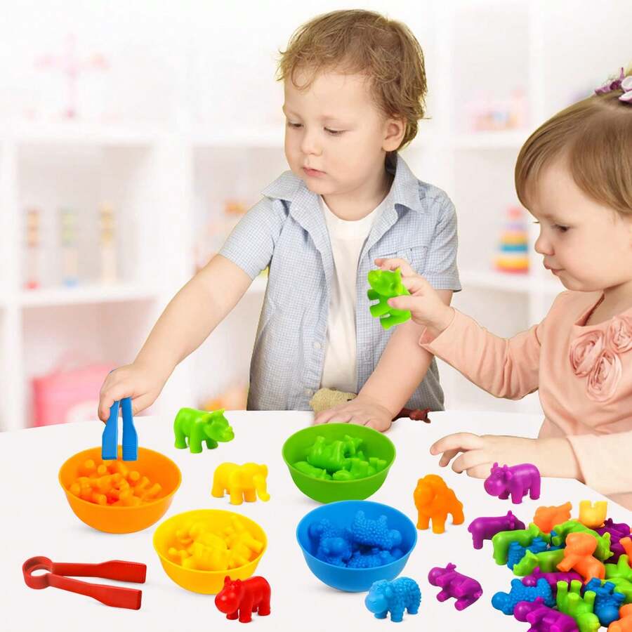 Mainan Klasifikasi Hewan Kebun Binatang STEM Montessori, Permainan Mencocokkan dan Menghitung dengan Mangkuk Penyortir, Mainan Edukasi Sensorik Pengenalan Warna, Cocok untuk Kembali ke Sekolah, Ulang Tahun, Liburan, Semua Festival, Hari Thanksgiving, Hadiah Hari Anak