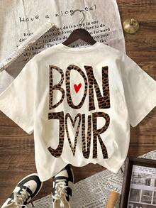 Camiseta  para mujer con letras francesas - Top con frase en francés y estampado Bonjour, playera de méxico - Blanco - Ver 3