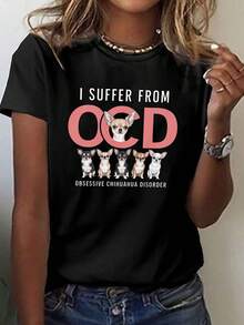 Women's T-Shirt "OCD Obsessive Chihuahua Disorder" - Fun Short-Sleeved, Round-Neck T-Shirt With A Chihuahua Dog Breed Print, A Casual And Comfortable T-Shirt For You - 黑色 - 查看 1