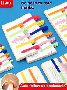 3pcs Automatic Following Bookmarks, Soft Silicone Material, Minimalist Style Pictogram Pen Clips, Memory Bookmarks For Recording, Multi-Functional Reading Note-Taking Tools, Book Covers And Accessories - Multicolor - View 9