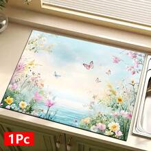 1件裝蝴蝶花卉印花吸水餐盤瀝水墊，咖啡機檯面吸水墊，水槽排水墊，柔軟水龍頭吸水墊，水槽杯墊，廚房用品，浴室用品 - 彩色 - 查看 13