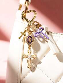 1pc Bow Cross Keychain, Decorated With Religious Love And Crystal Cross Pattern, Embedded With Virgin Mary Image, Embellished With Resin Beads And Rhinestones - Suitable For Keychains, Bag Charms, Cross Pendants, Wallets, Backpack Accessories, Earphone Case Accessories, Luggage And Car Keychains, Bag Charms, Chain Bag Pendants, Also An Excellent Choice For Mother's Day Gifts. - Multicolor - View 14