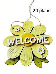 1 pieza Letrero de bienvenida floral de madera con grabado "BIENVENIDO", adecuado para varias ocasiones, fácil de colgar, el diseño asimétrico crea una atmósfera cálida de primavera - Multicolor - Ver 11
