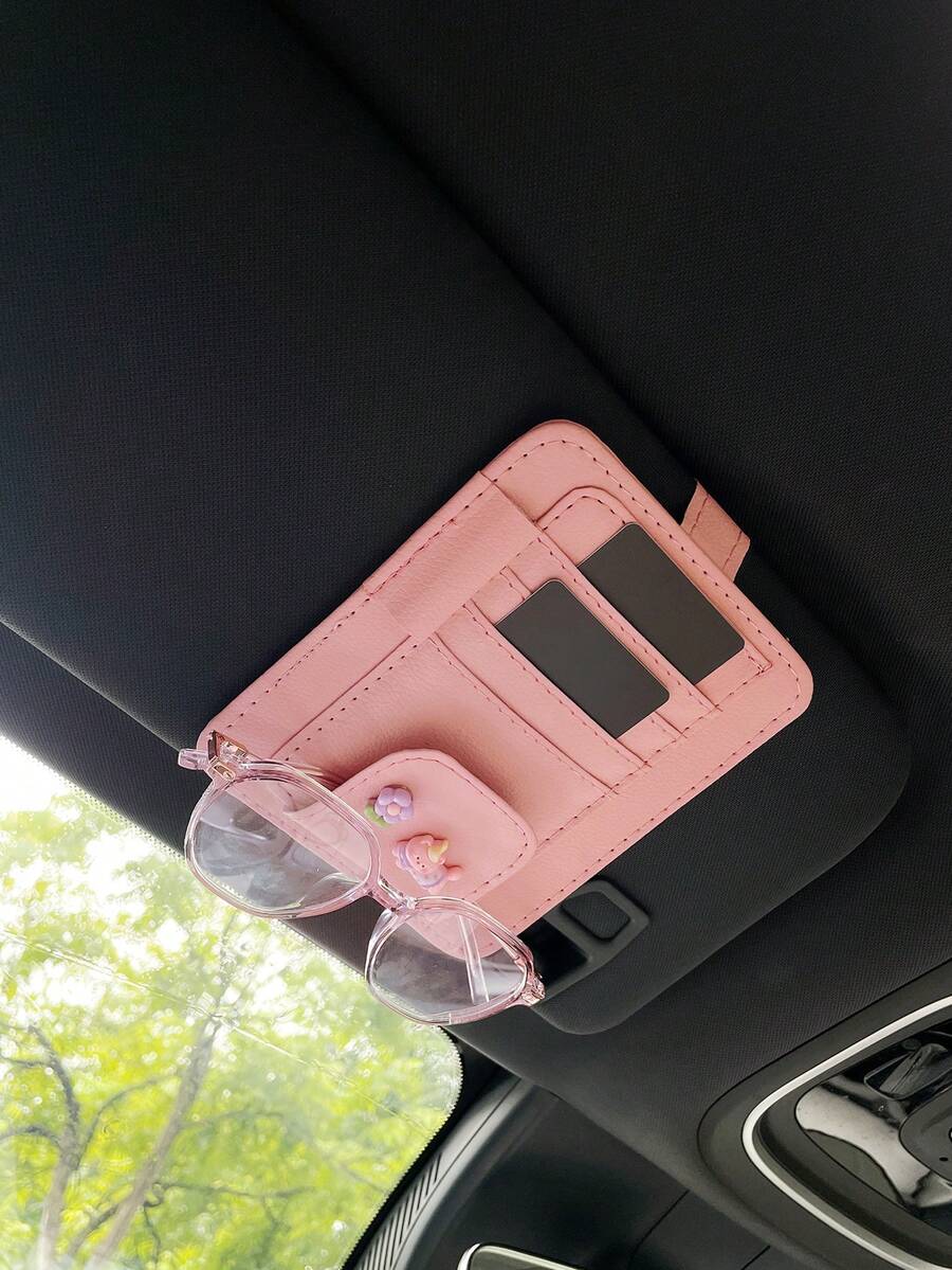 Car Sun Visor Organizer Clip, Multi-Function Car Glasses Holder, Card, Business Card, ID, Ticket Storage Bag - A - View 1