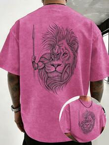 Camiseta holgada de doble cara con estampados gráficos, estilo hip-hop urbano, de algodón puro y manga corta, adecuada para quienes marcan  y entusiastas de la moda urbana. - Rosa Fucsia - Ver 1