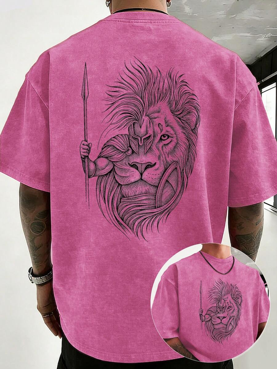 Camiseta holgada de doble cara con estampados gráficos, estilo hip-hop urbano, de algodón puro y manga corta, adecuada para quienes marcan y entusiastas de la moda urbana. - Rosa Fucsia - Ver 1