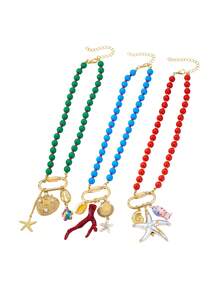 1pc Fashionable Ocean Style Acrylic Dopamine Color Beads Starfish Shell Necklace Suitable For Women Summer Vacation Party Wear - Ocean - View 4